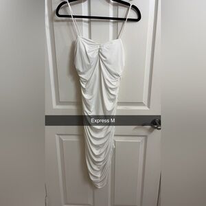 Express white ruched  midi dress